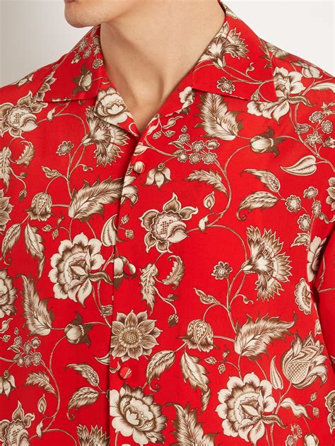 gucci camp-collar printed silk shirt|Gucci Campcollar Floralprint Silk Shirt .